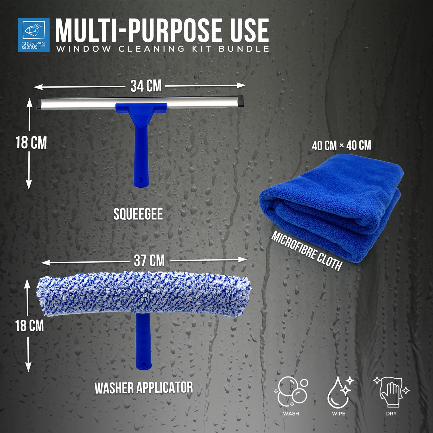Window Cleaning Squeegee & Applicator Kit with Microfibre Cloth