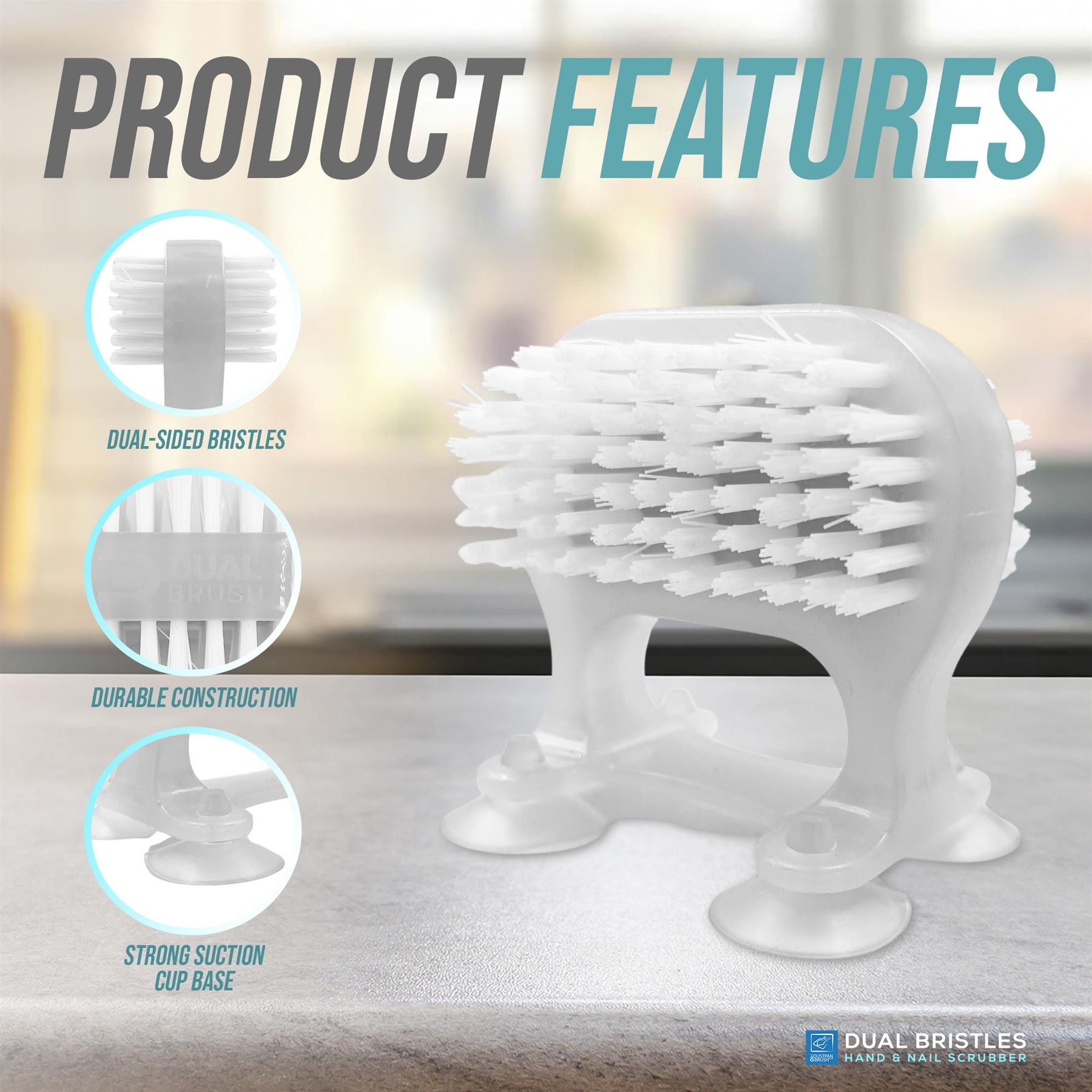 Dual Suction Cup Nail Brush | Hands-Free Stick On Nail Cleaner