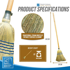 Traditional Corn Broom with Wooden Handle for Outdoor Sweeping