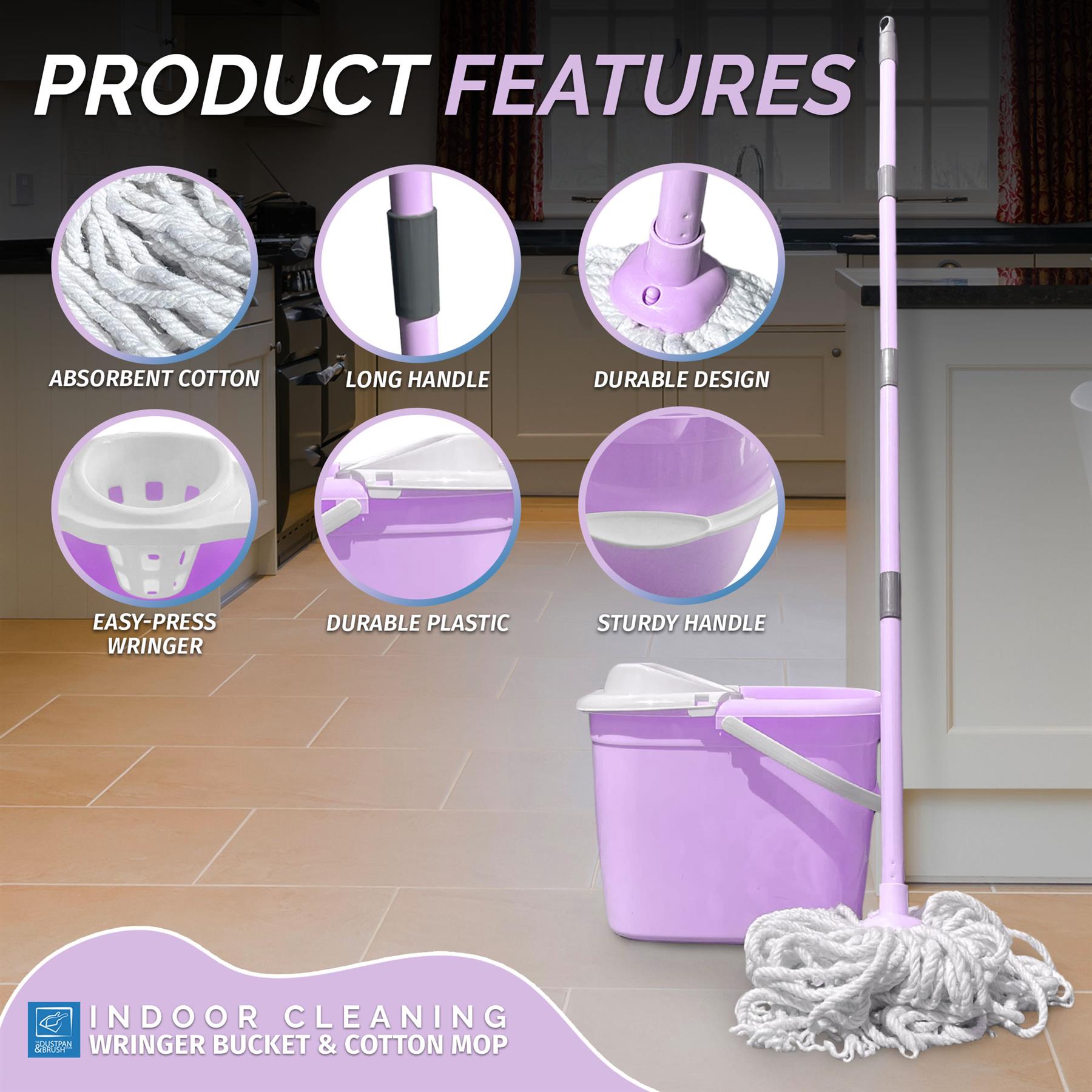 Lilac Mop and Bucket Set | Cotton Mop with Wringer