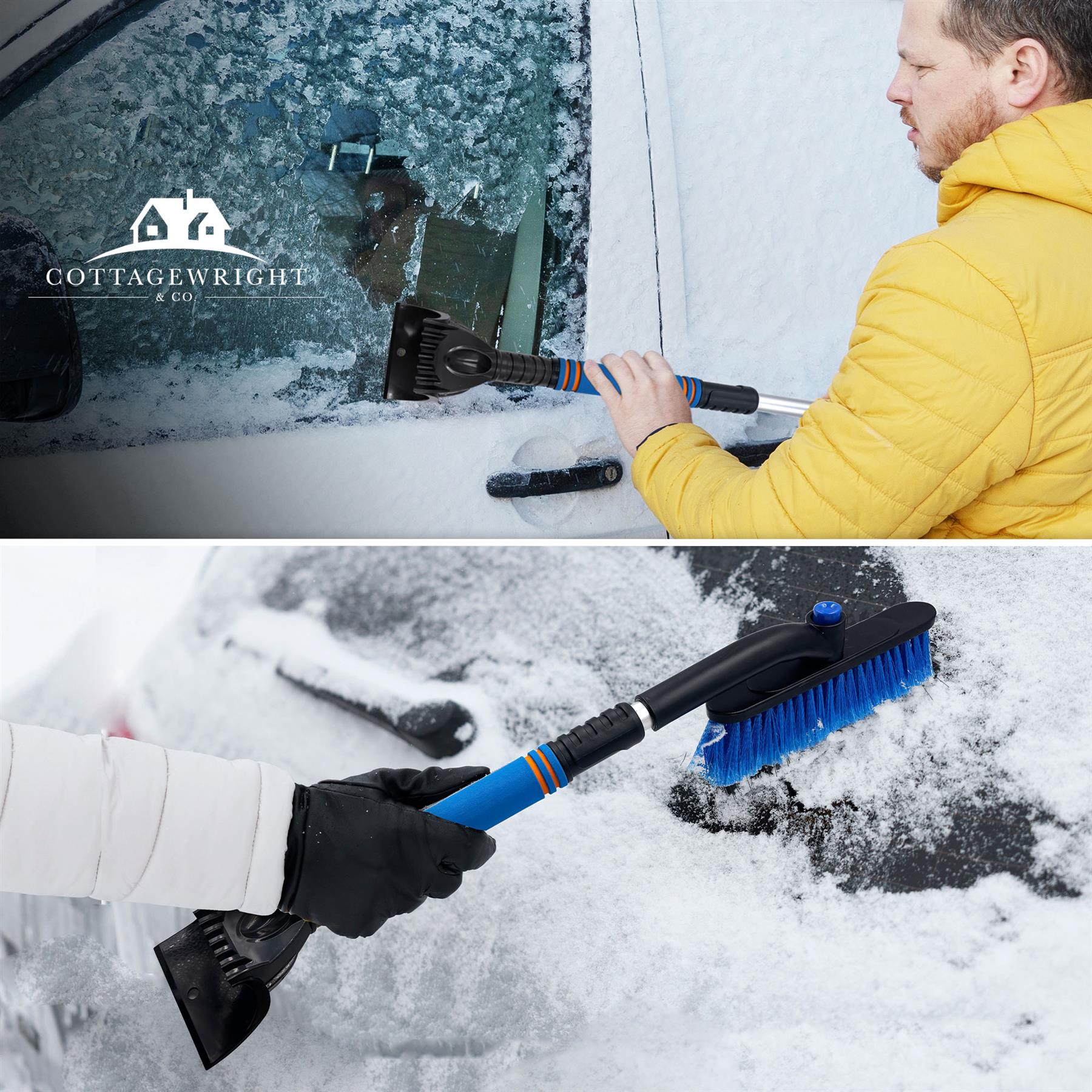 Telescopic Ice Scraper & Snow Brush for Cars – Extending Handle