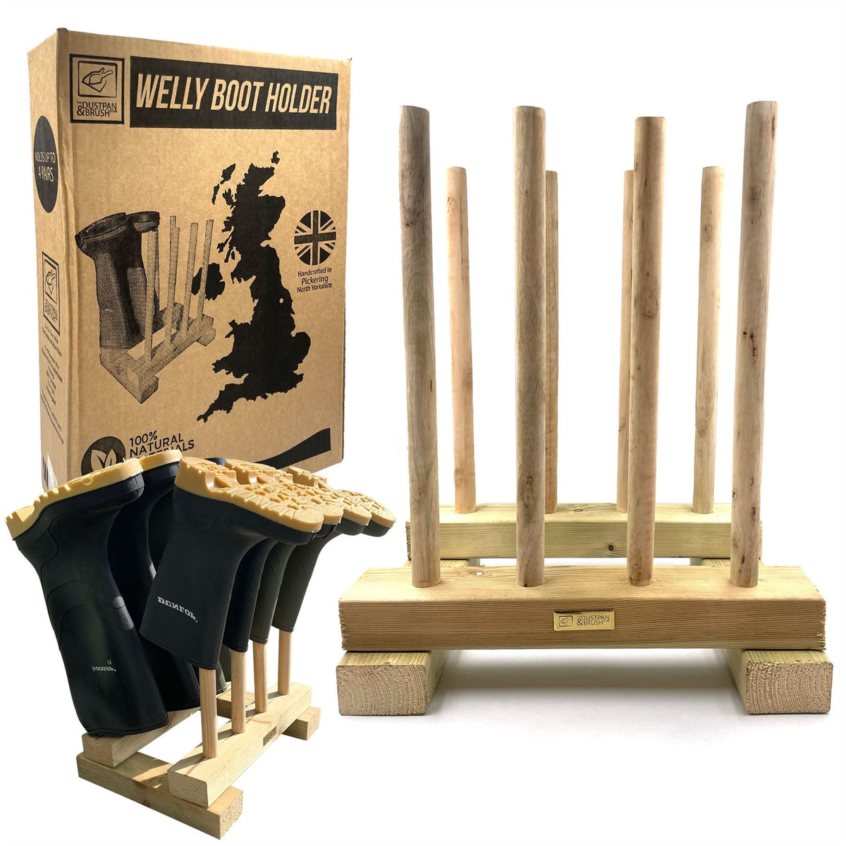 Wooden Welly Boot Stand | Holds 4 Pairs of Wellington Boots