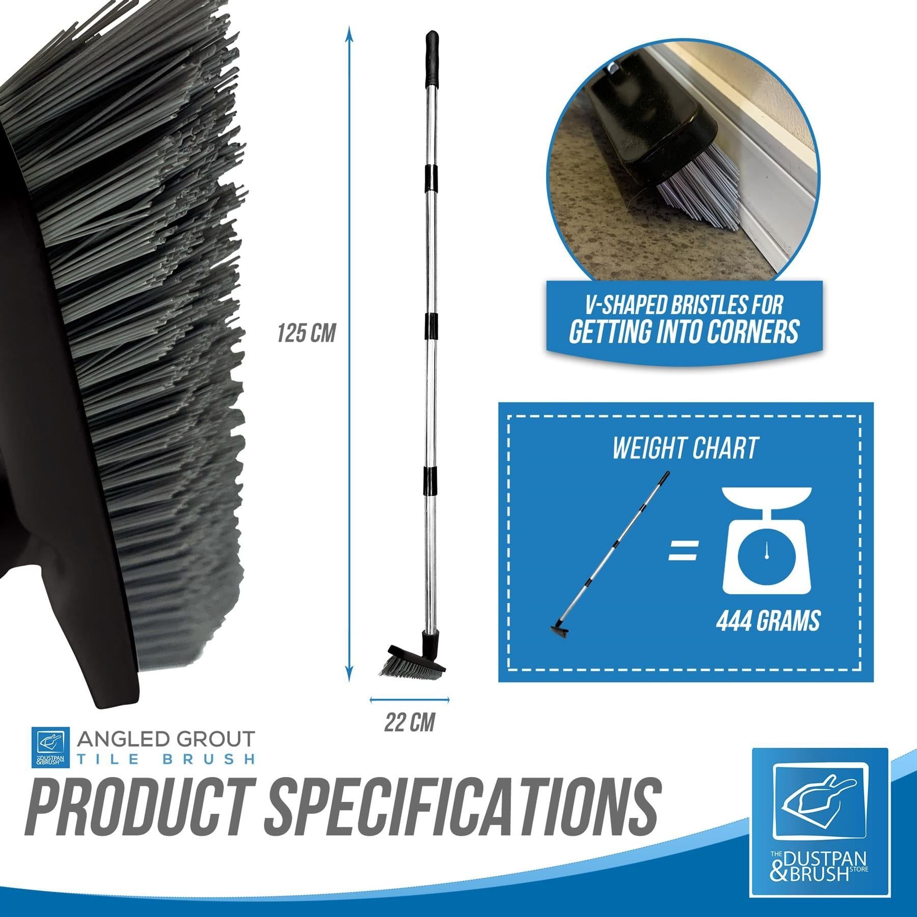 Angled Grout Floor Scrubbing Brush with Stainless Steel Handle