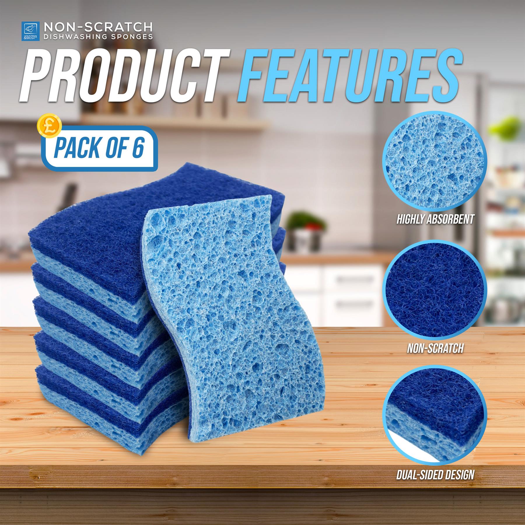Super Sponge Scourers Pack of 6 | Non Scratch Kitchen Sponges
