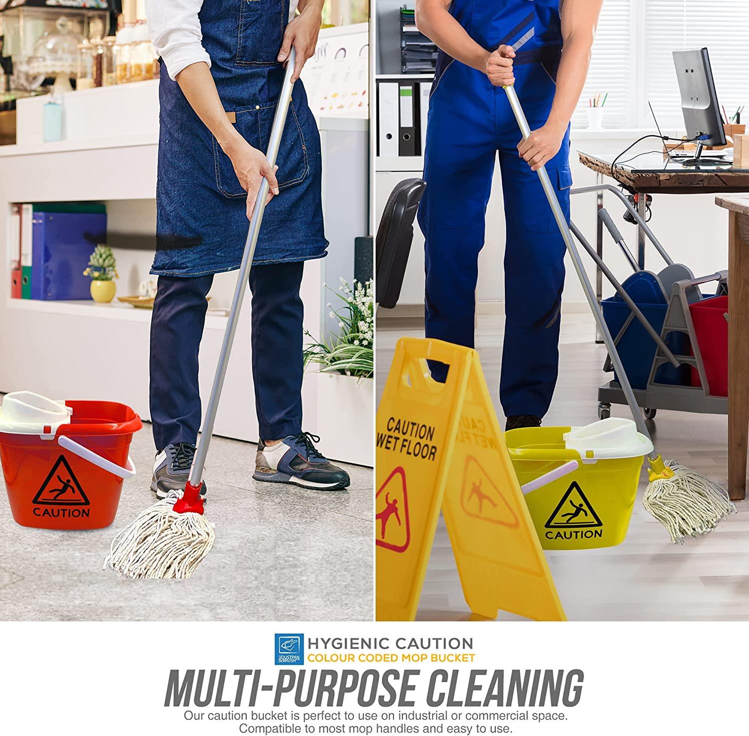 Colour Coded 12L Caution Mop Bucket with Wringer