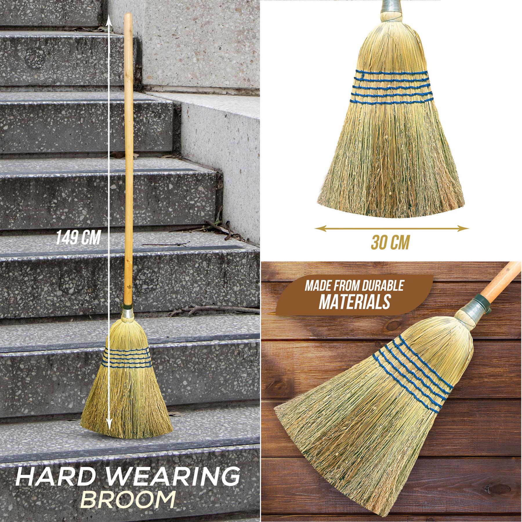 Traditional Corn Broom with Wooden Handle for Outdoor Sweeping