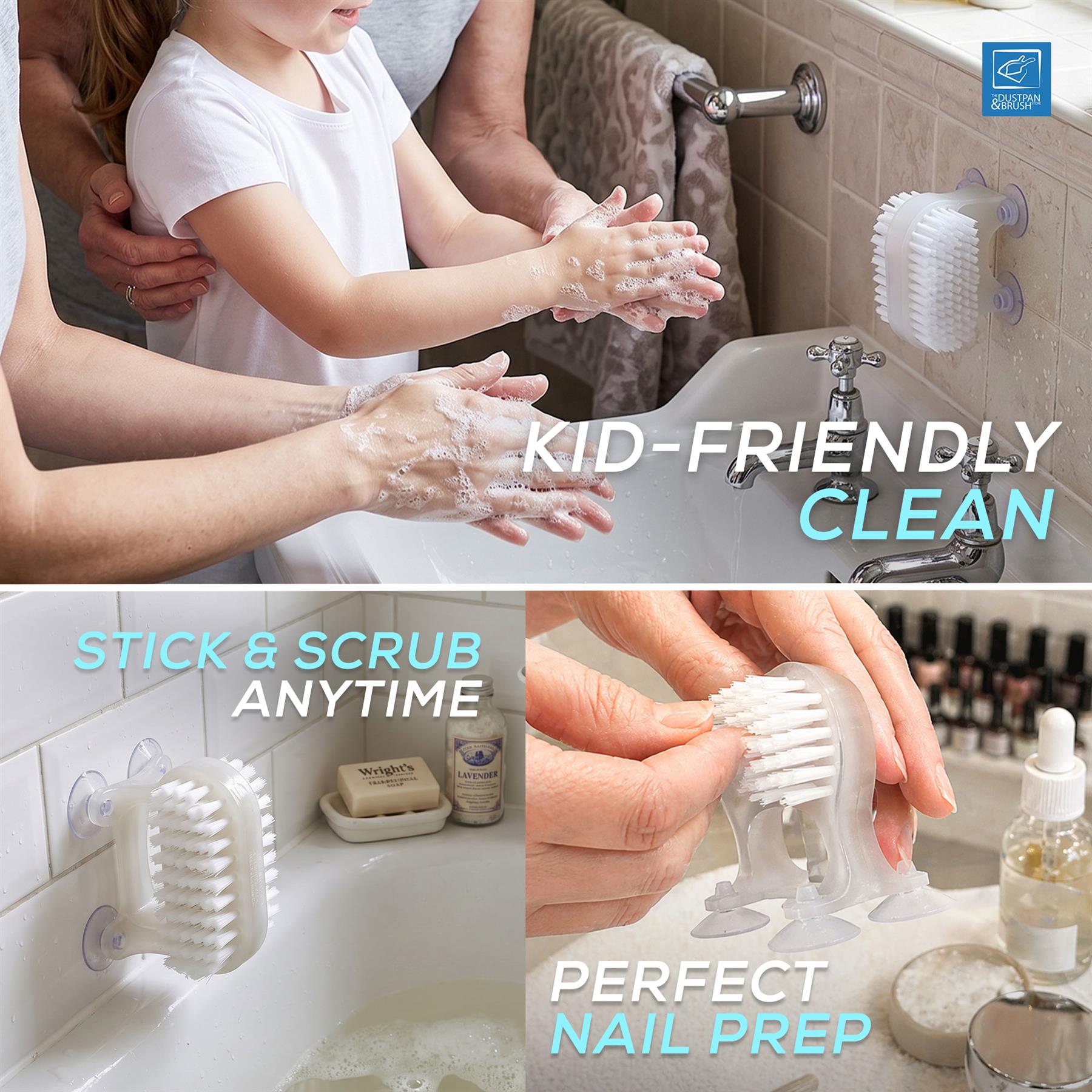 Dual Suction Cup Nail Brush | Hands-Free Stick On Nail Cleaner