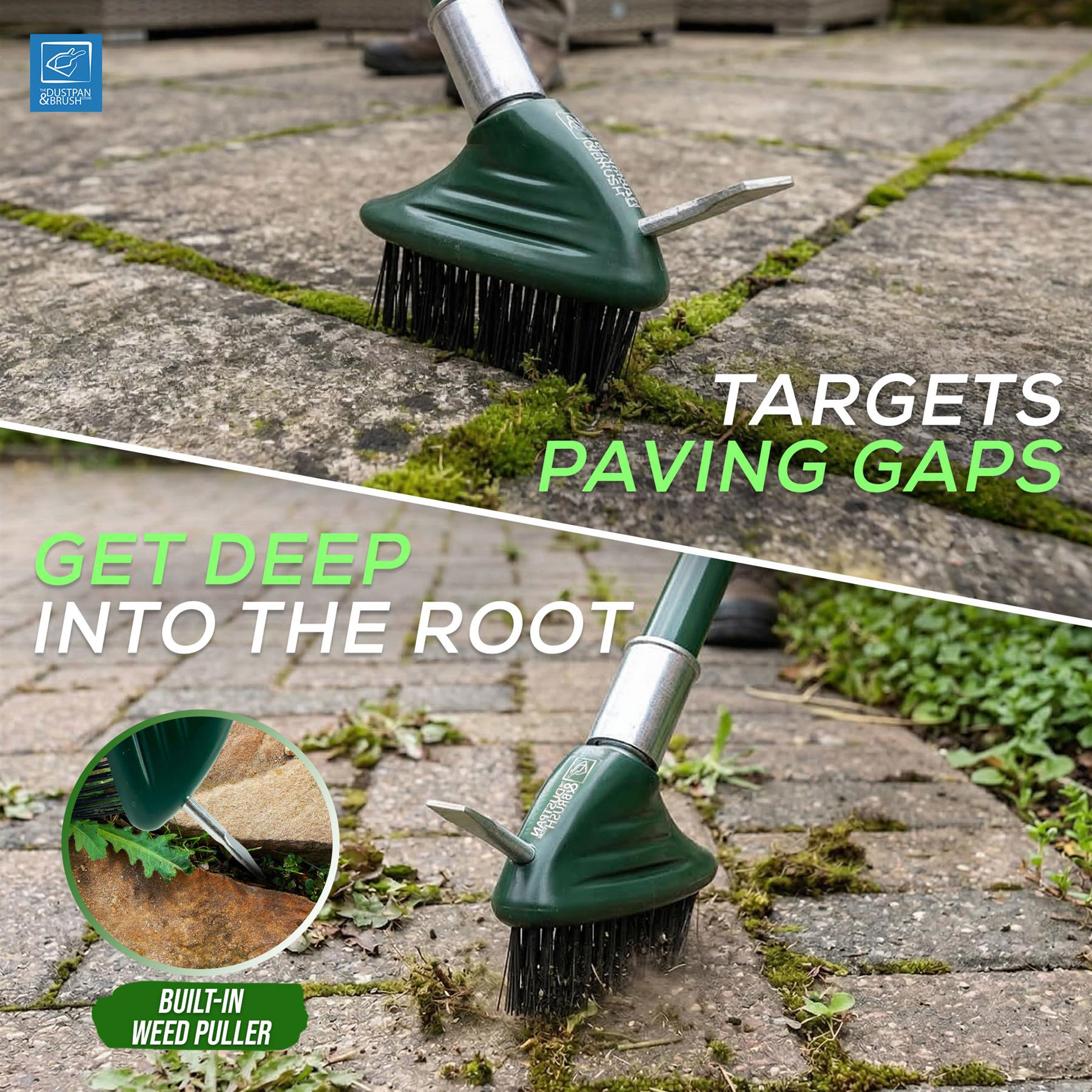 3 in 1 Block Paving Weeding Brush with Telescopic Handle 140cm