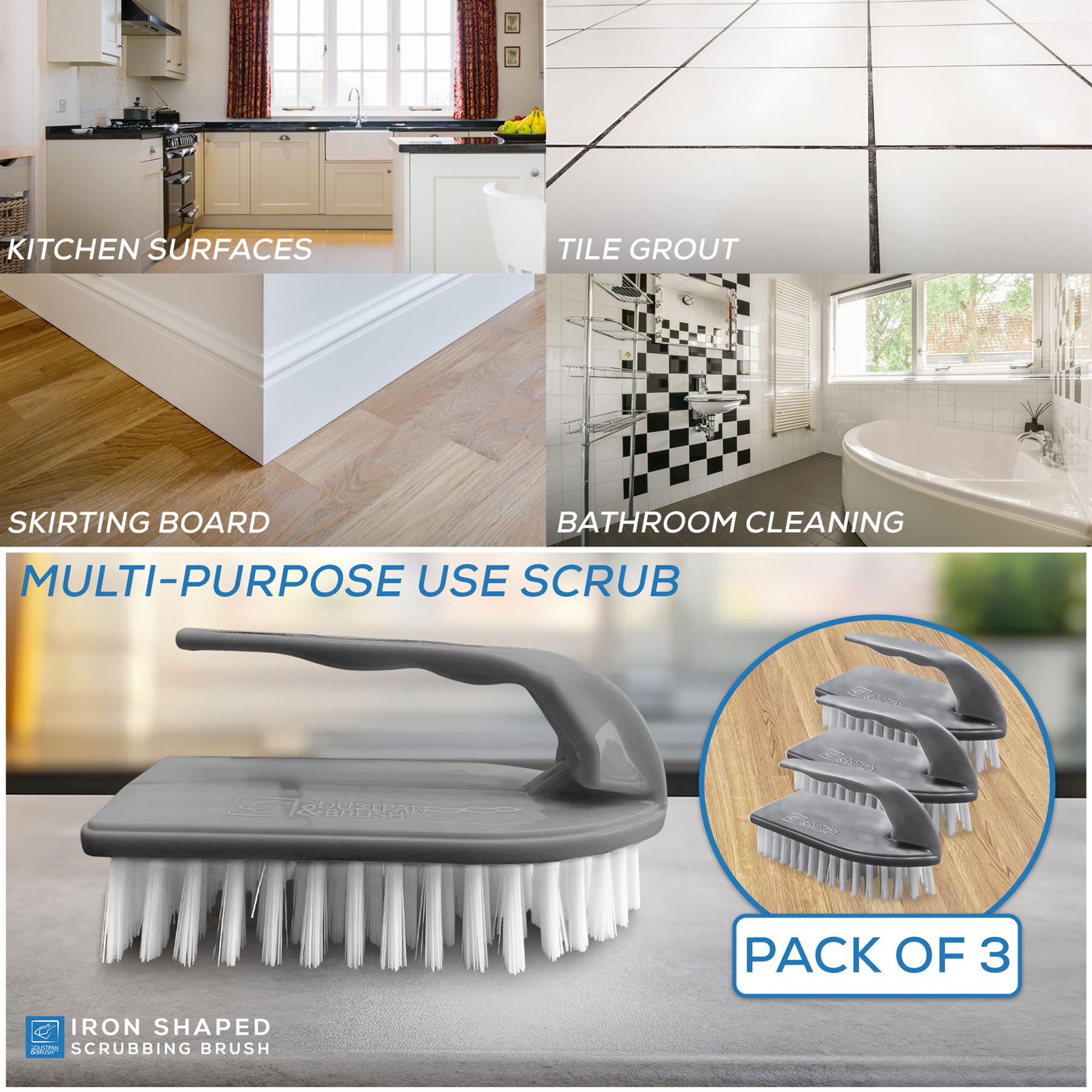Iron Scrubbing Brushes Pack of 3 | Stiff Nylon Cleaning Brushes
