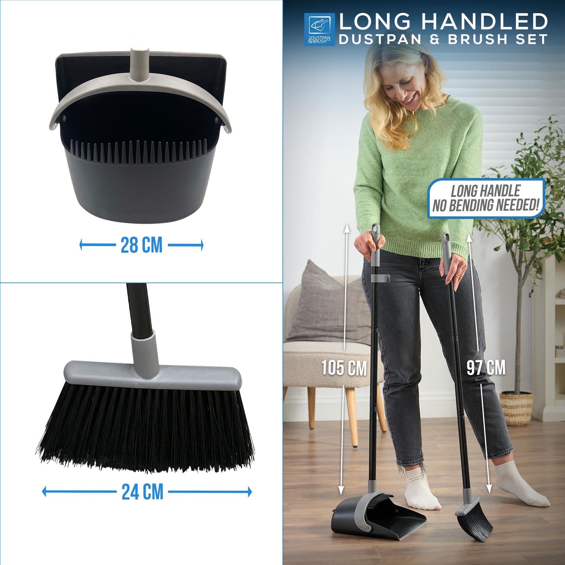 Long Handled Dustpan and Brush Set | No Bend Floor Sweeper