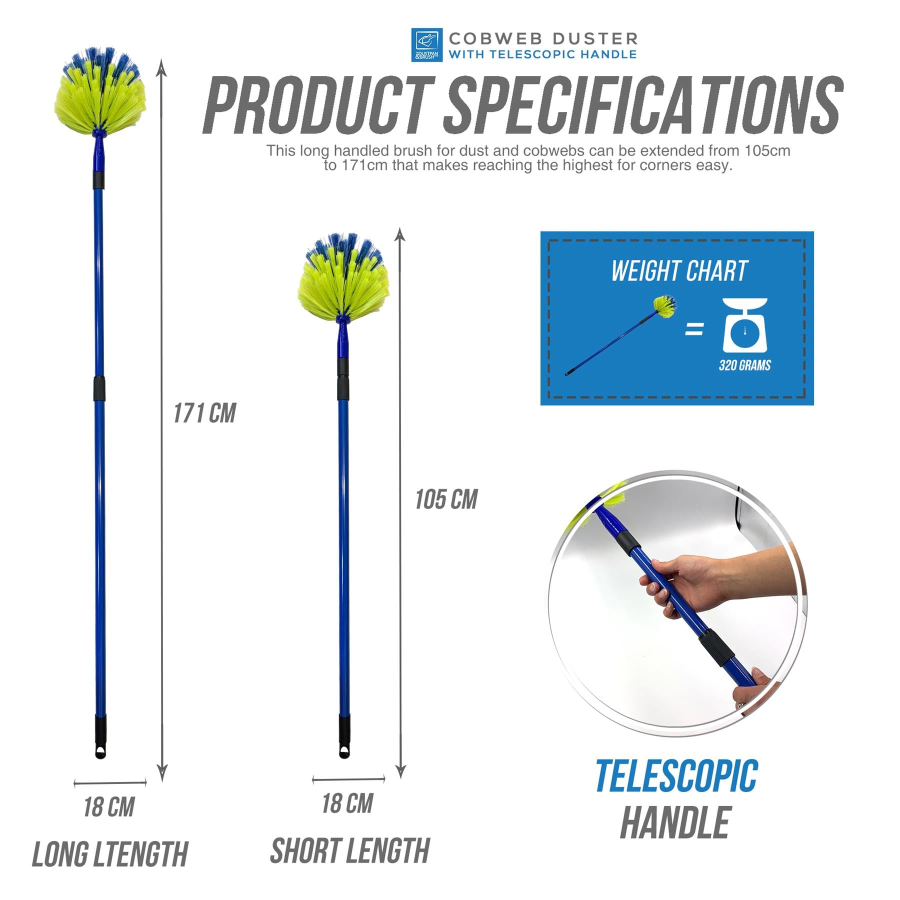 Telescopic Cobweb Brush for Ceilings and Corners