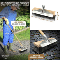 Newman & Cole 12" Wire Broom with Scraper & Handle