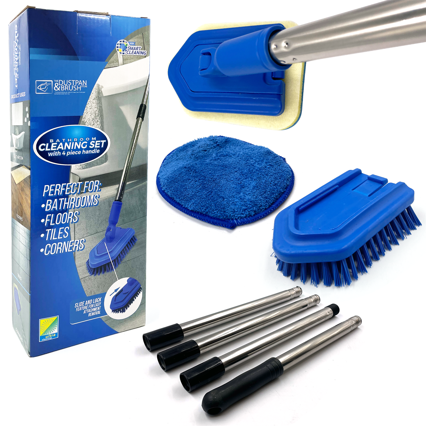 3-in-1 Bathroom Cleaning Set with 4 Piece Long Handle