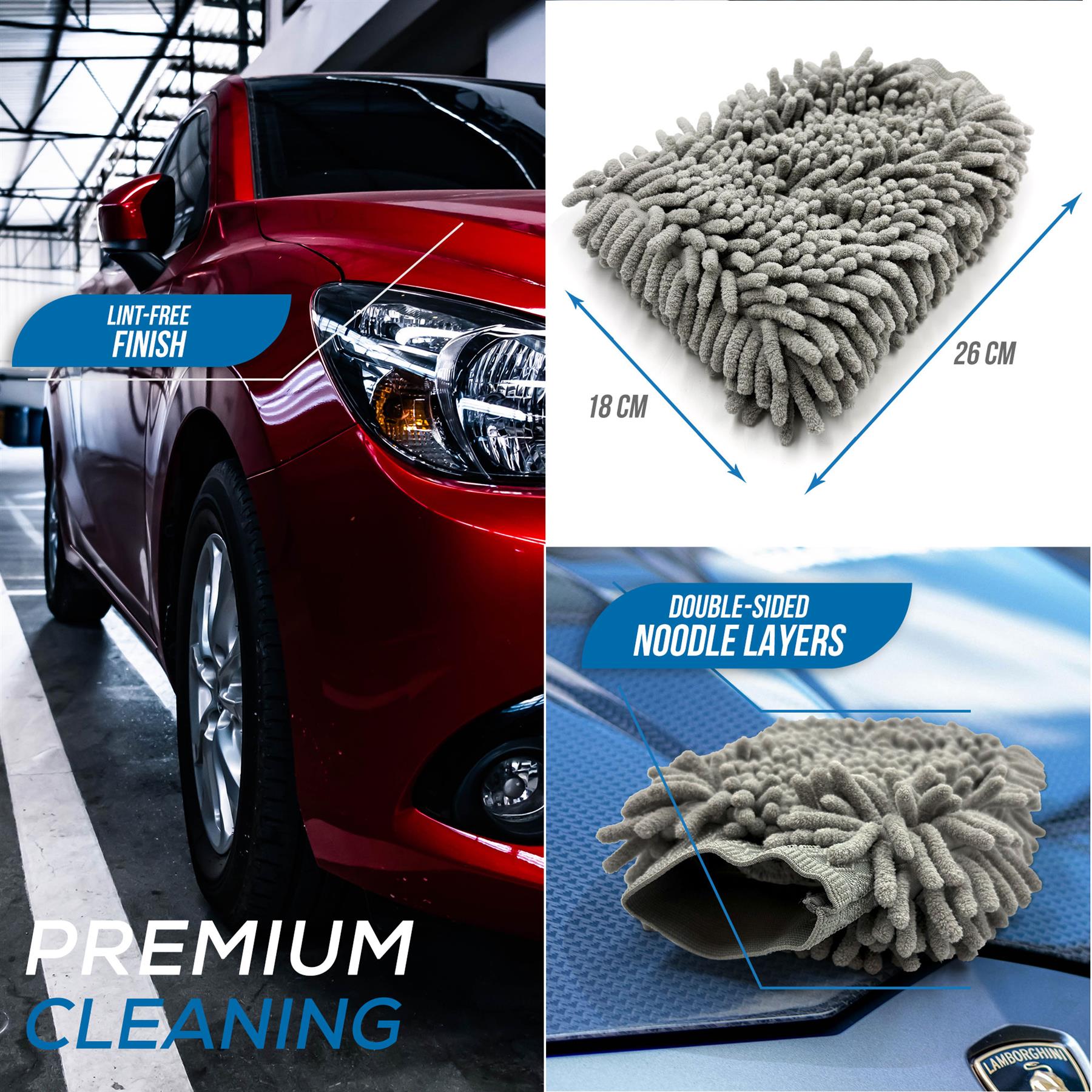 Grey Microfibre Car Wash Mitt for Paint, Chrome & Glass