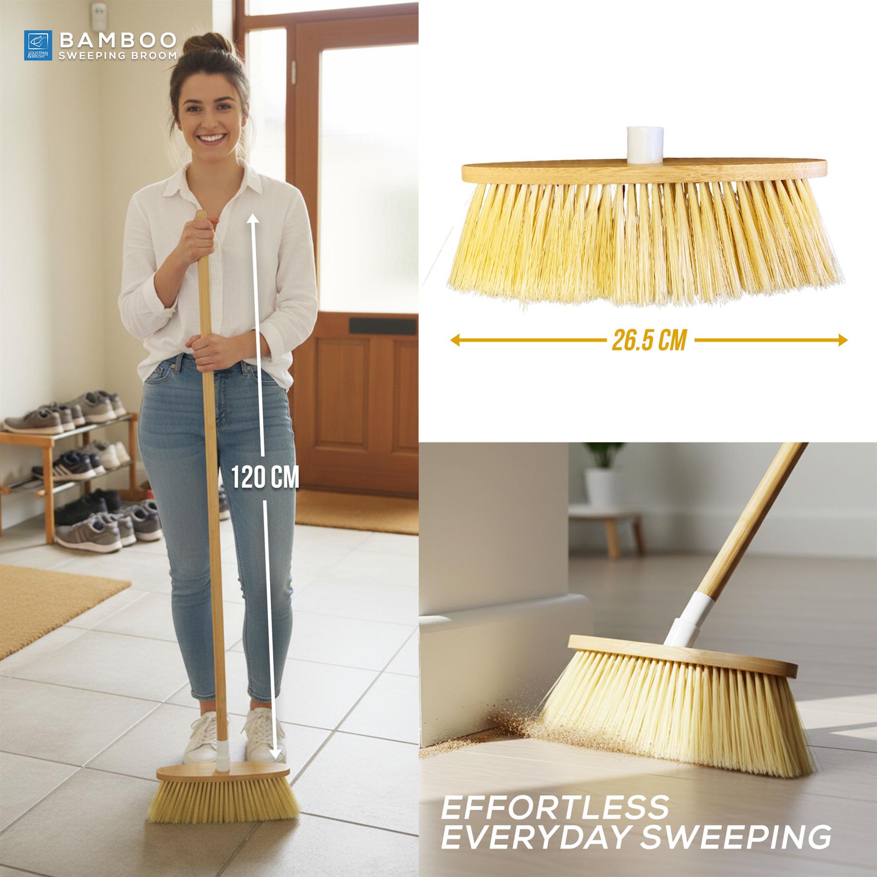 Bamboo Indoor Soft Broom for Hard Floors & Carpets