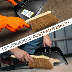 12" Metal Dustpan and Brush Set | Heavy Duty Soft Bristle Sweeper