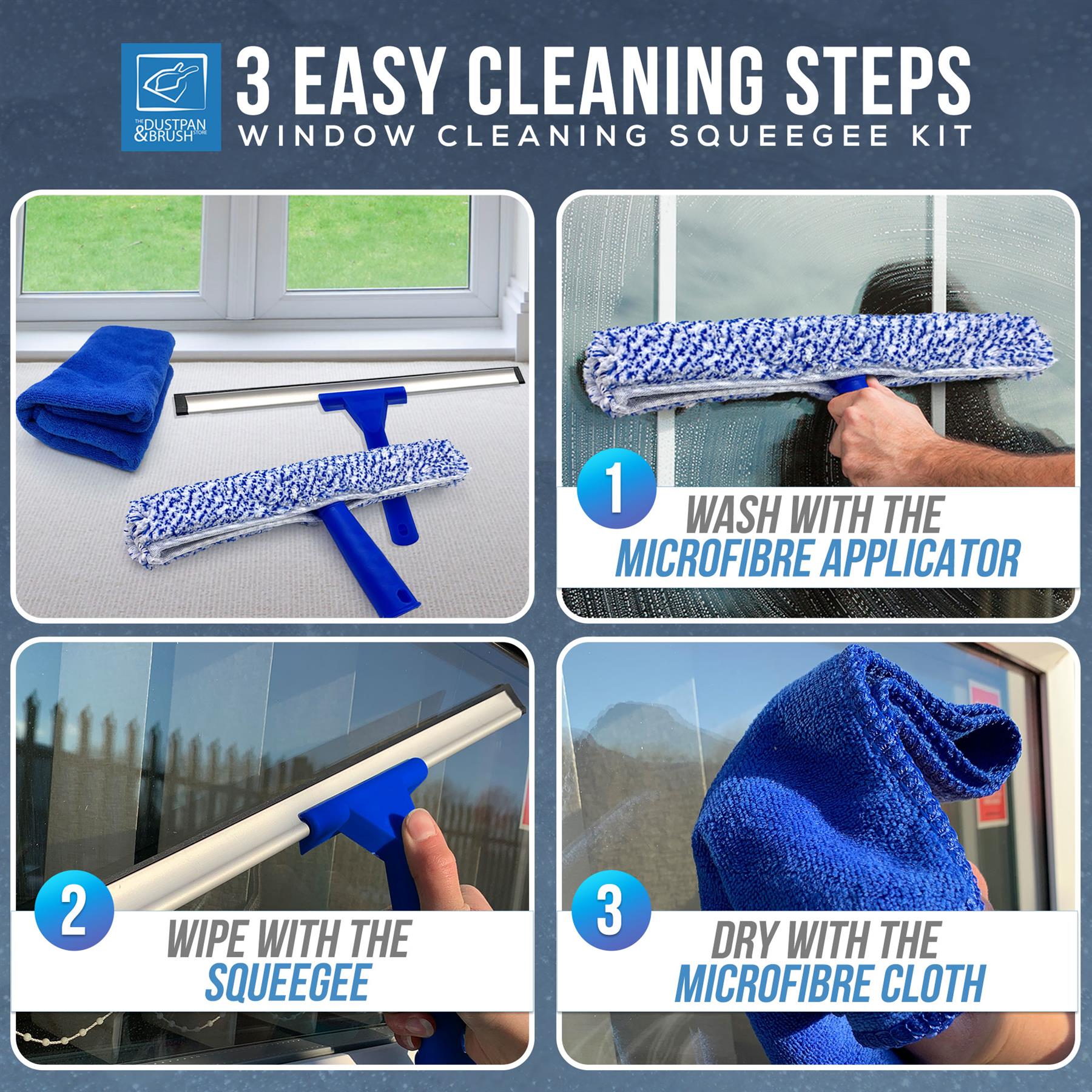 Window Cleaning Squeegee & Applicator Kit with Microfibre Cloth