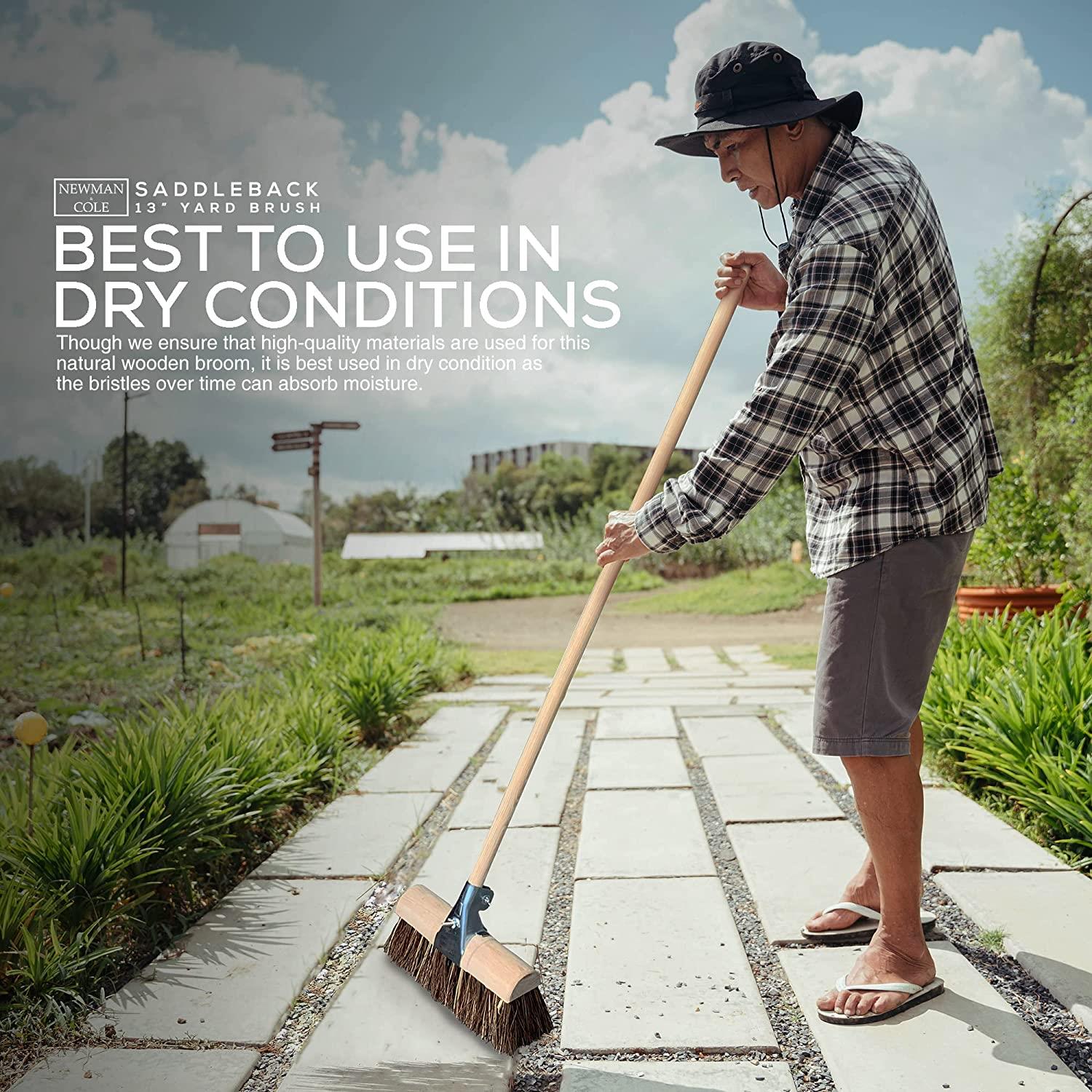 13" Newman & Cole Saddleback Yard Broom | Bass & Cane Stiff Outdoor Brush