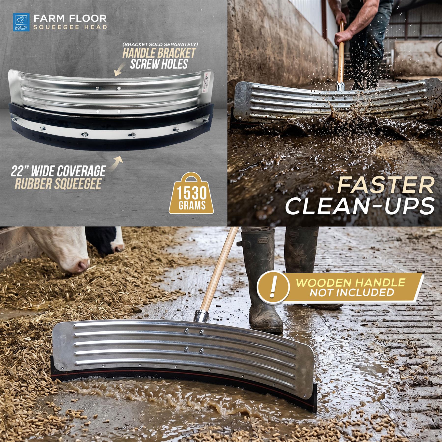 22" Curved Metal Floor Squeegee Head with Rubber Blade
