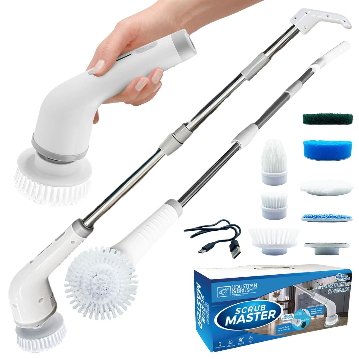 Electric Scrub Master with Long Handle & 8 Attachments