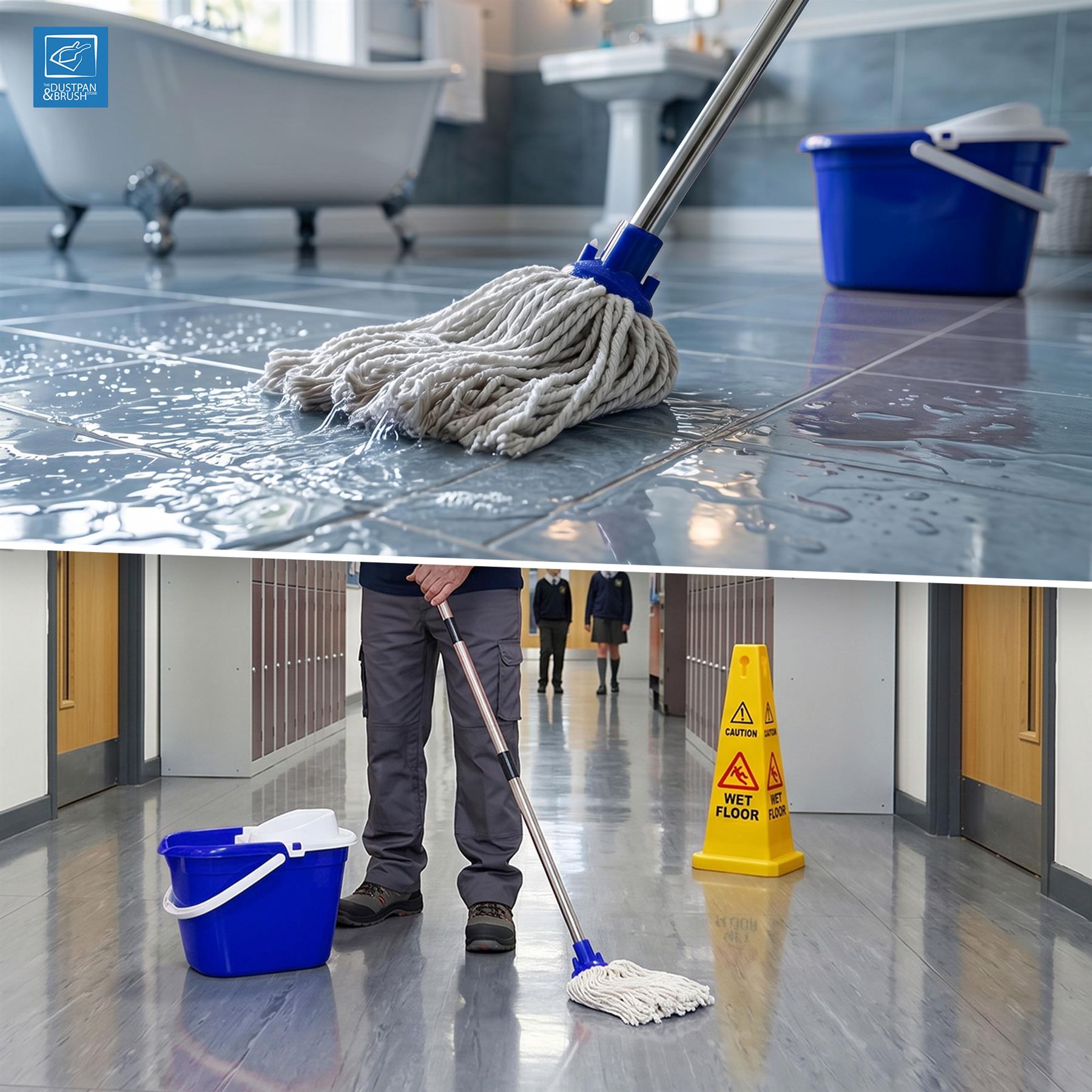 Blue Mop Bucket Set with 2 Cotton Mop Heads & Handle