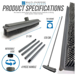 Grey Rubber Broom for Pet Hair & Carpets