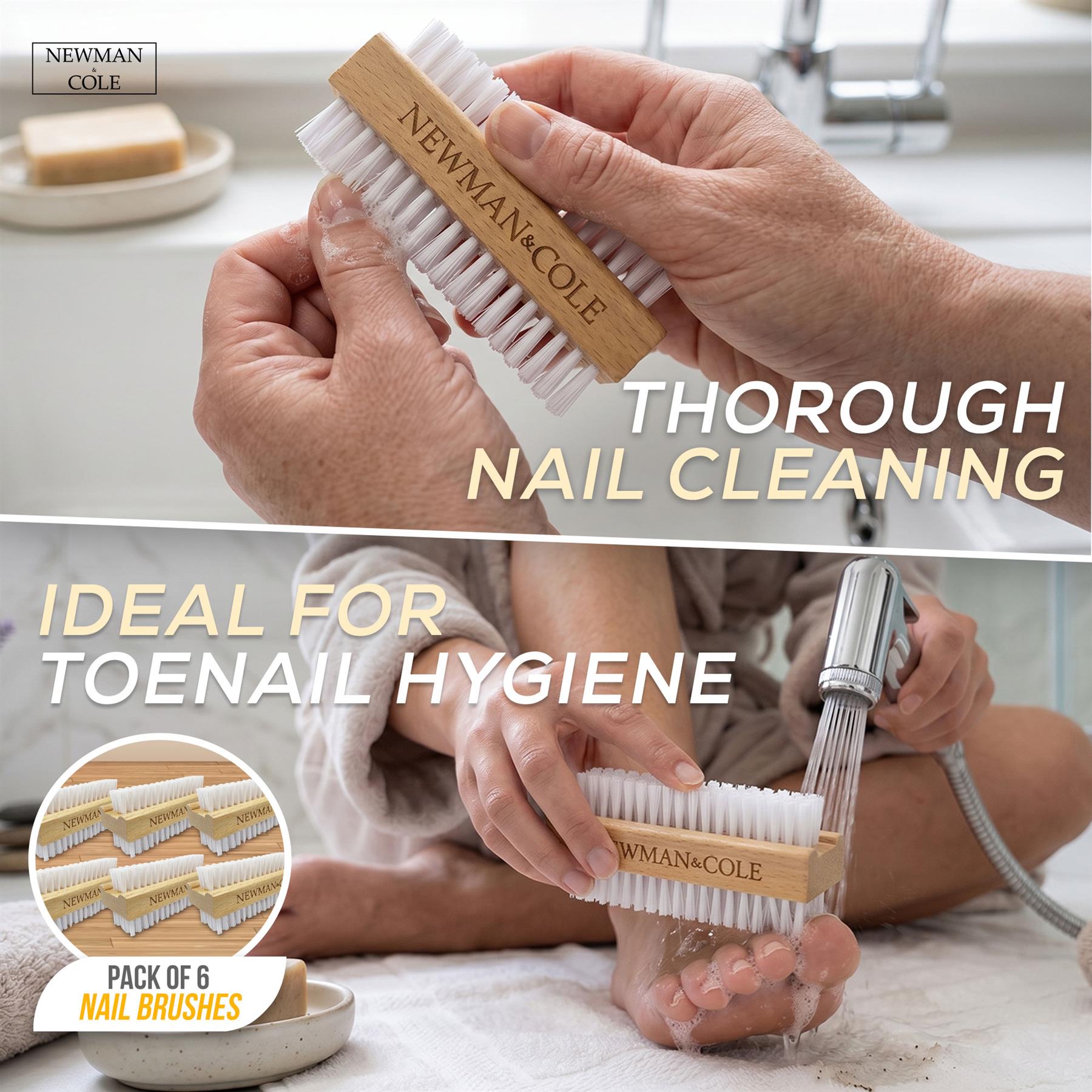 Newman & Cole Wooden Nail Brushes | Pack of 6