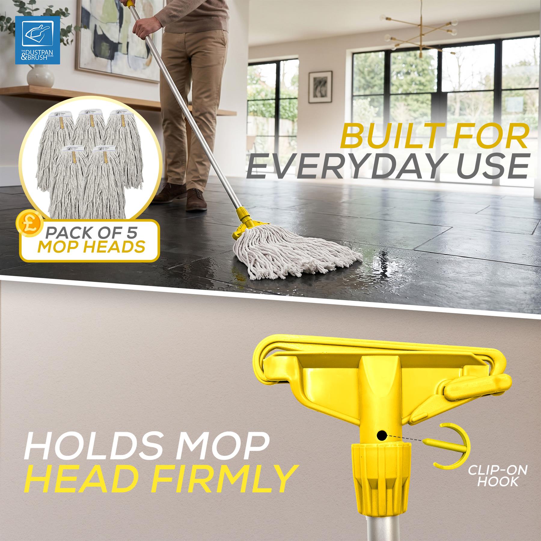 Yellow Kentucky Mop Set with 5 Mop Heads & Handle