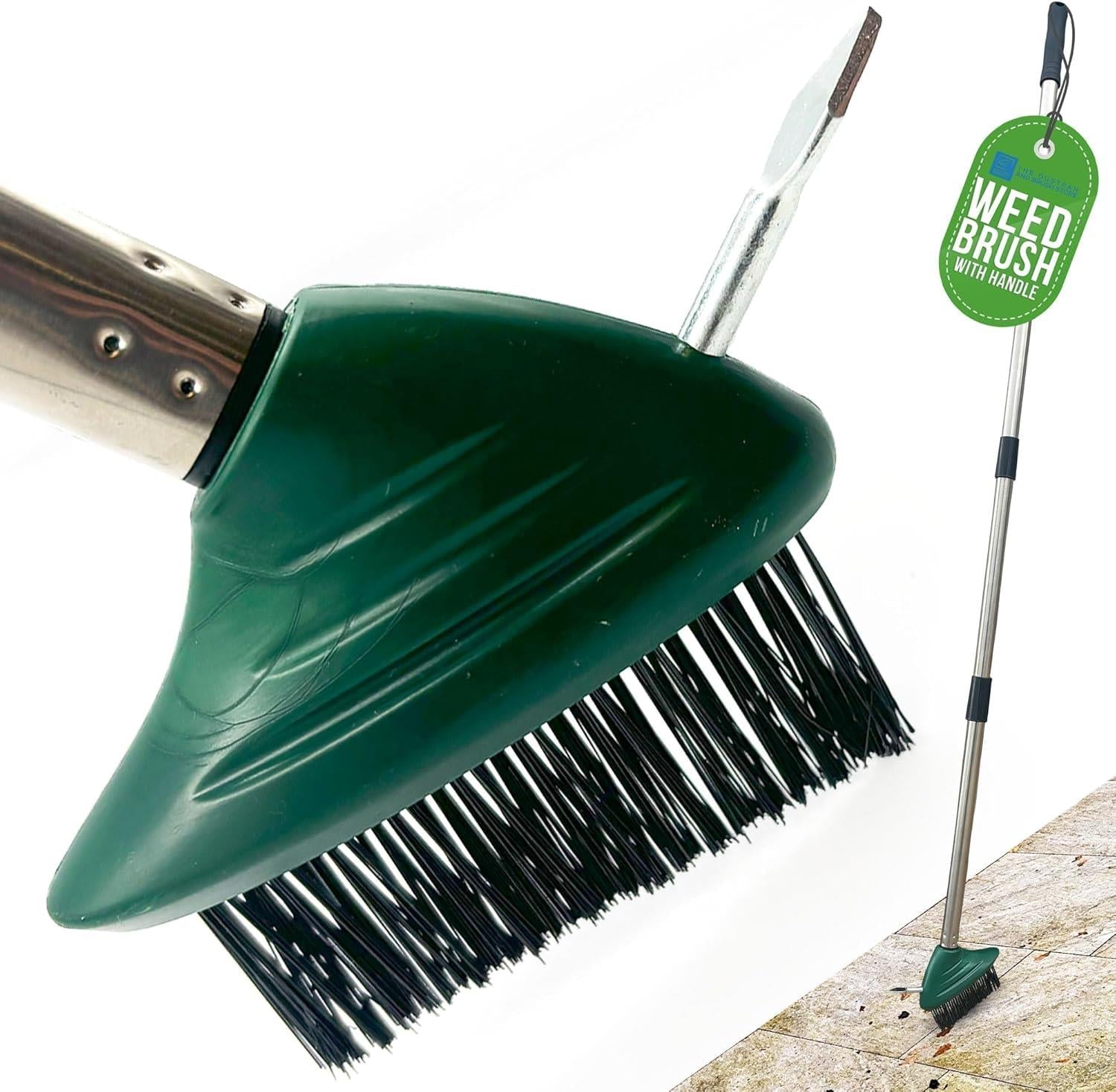 Wire Weed Brush with Scraper | Long Handle Patio & Driveway Cleaner