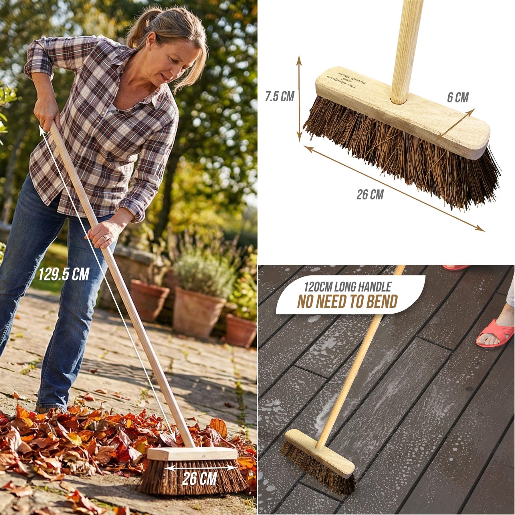 10" Stiff Bassine Broom with Wooden Handle – Outdoor Yard Brush