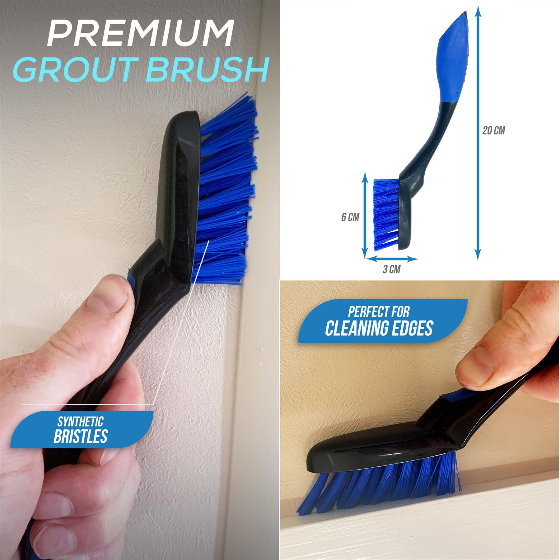Soft Grip Grout Cleaning Brush – Single or Pack of 3