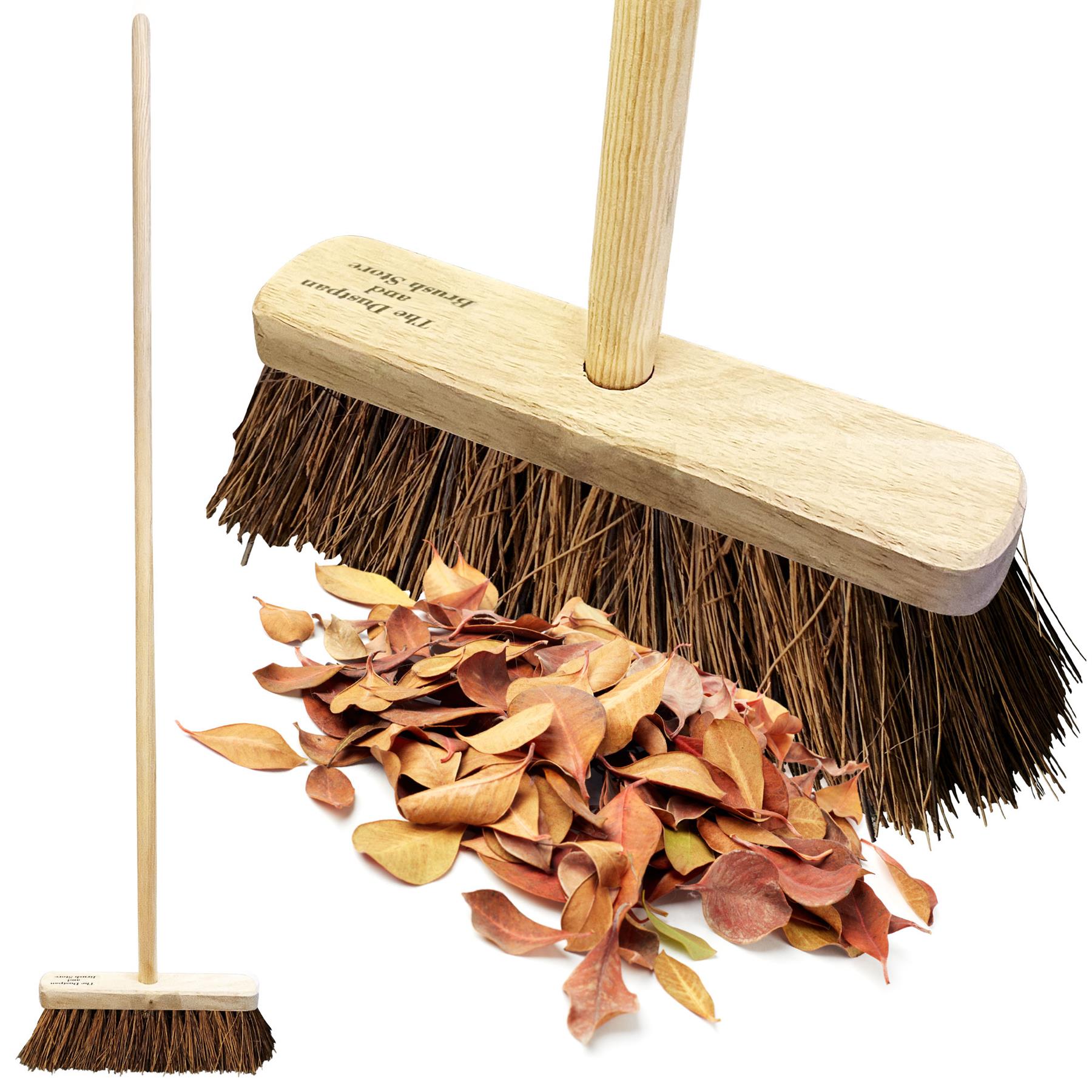 10" Stiff Bassine Broom with Wooden Handle – Outdoor Yard Brush