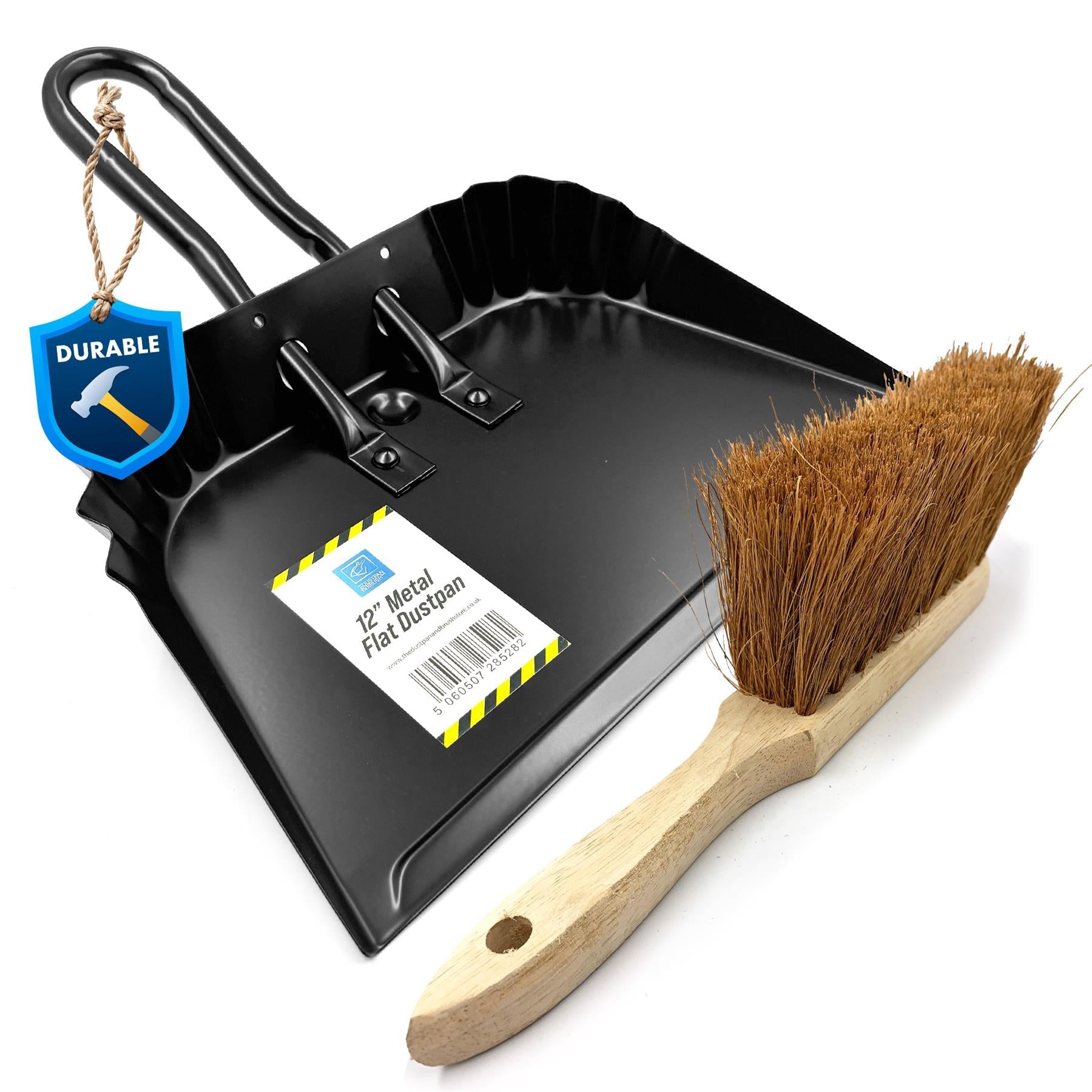 12" Metal Dustpan and Brush Set | Heavy Duty Soft Bristle Sweeper