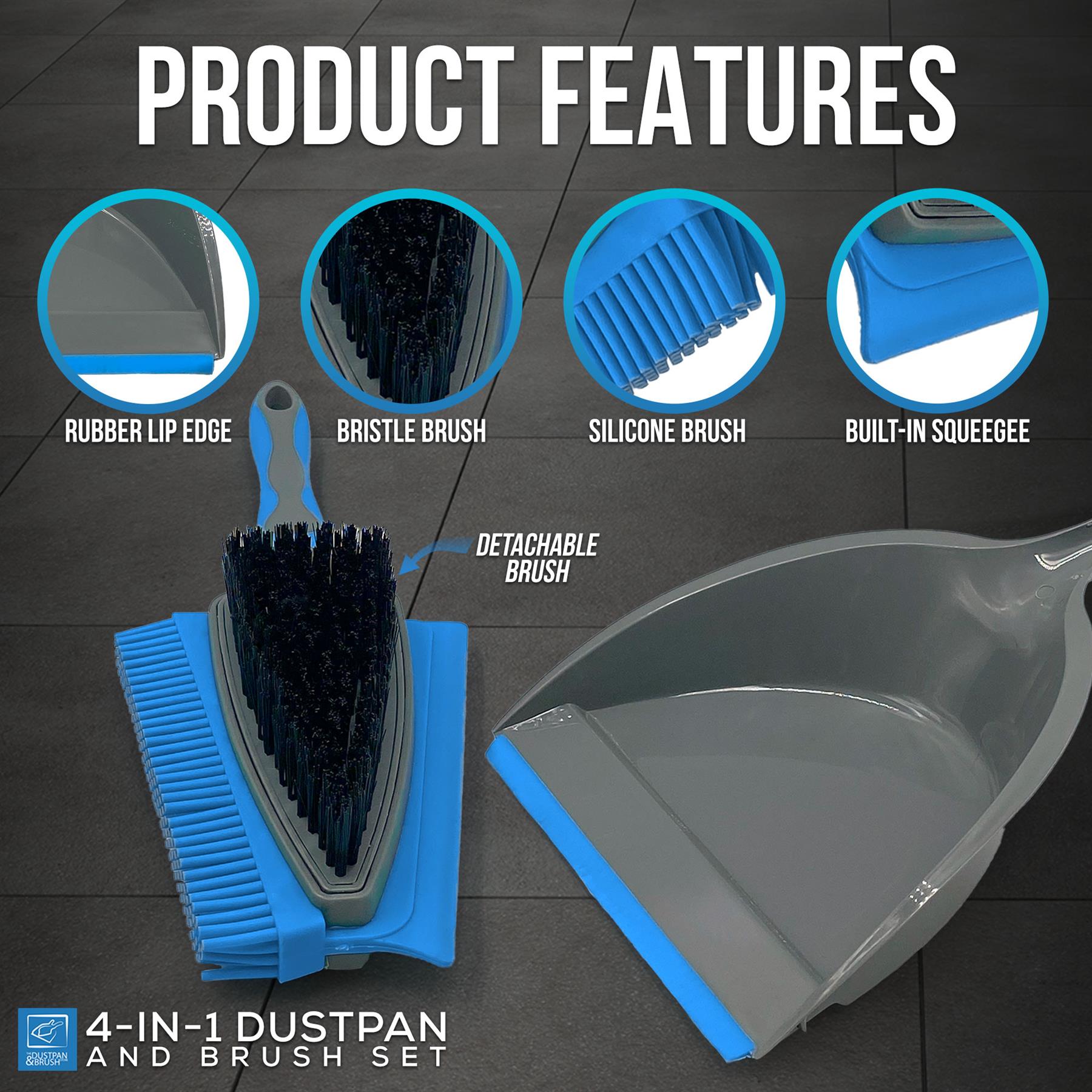 4 in 1 Rubber Dustpan and Brush Set for Pet Hair