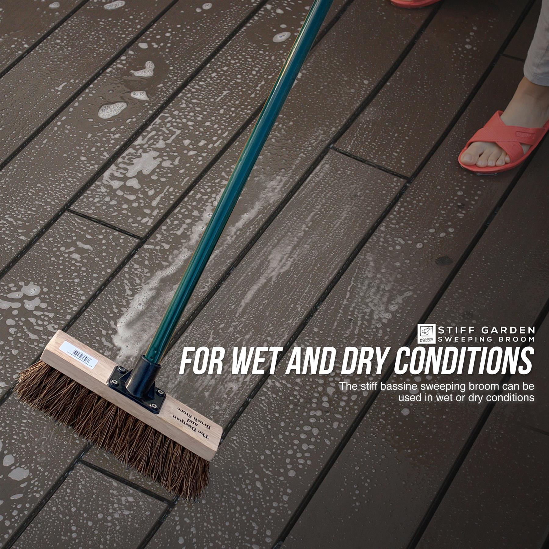 10" Stiff Bassine Broom with Metal Handle – Outdoor Yard Brush