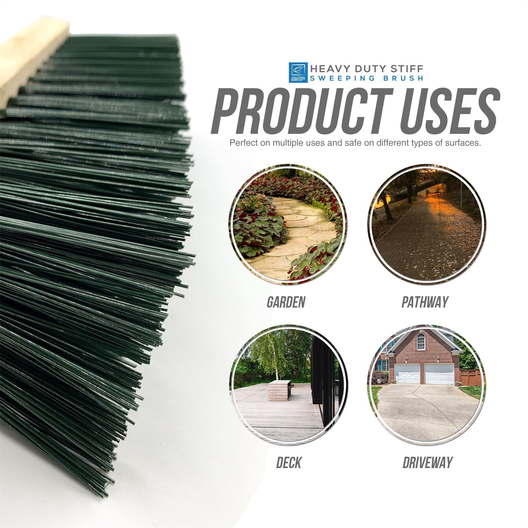 11" Green Stiff PVC Bristle Broom and Screw Fit Metal Handle