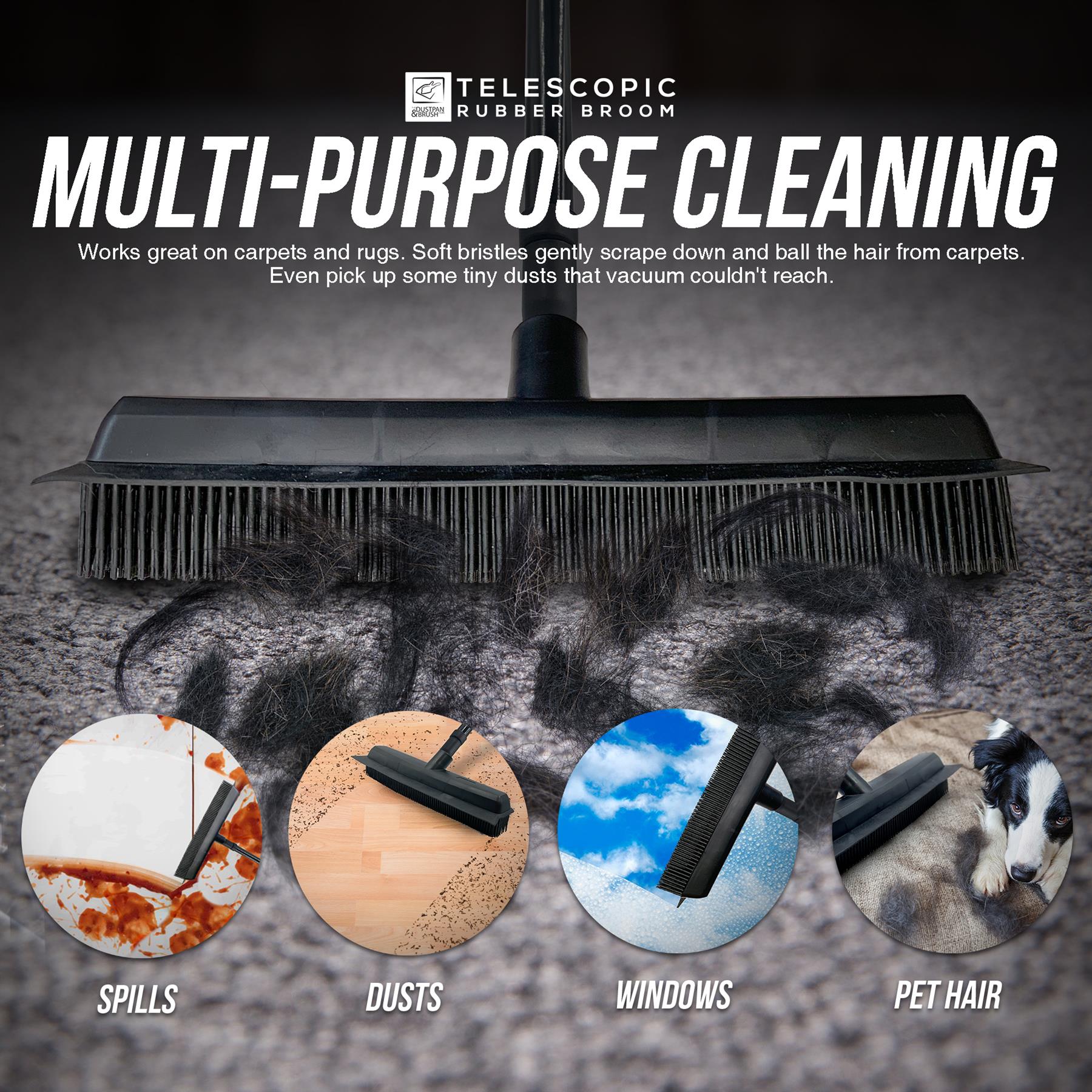 Rubber Broom with Extending Handle for Pet Hair & Squeegee