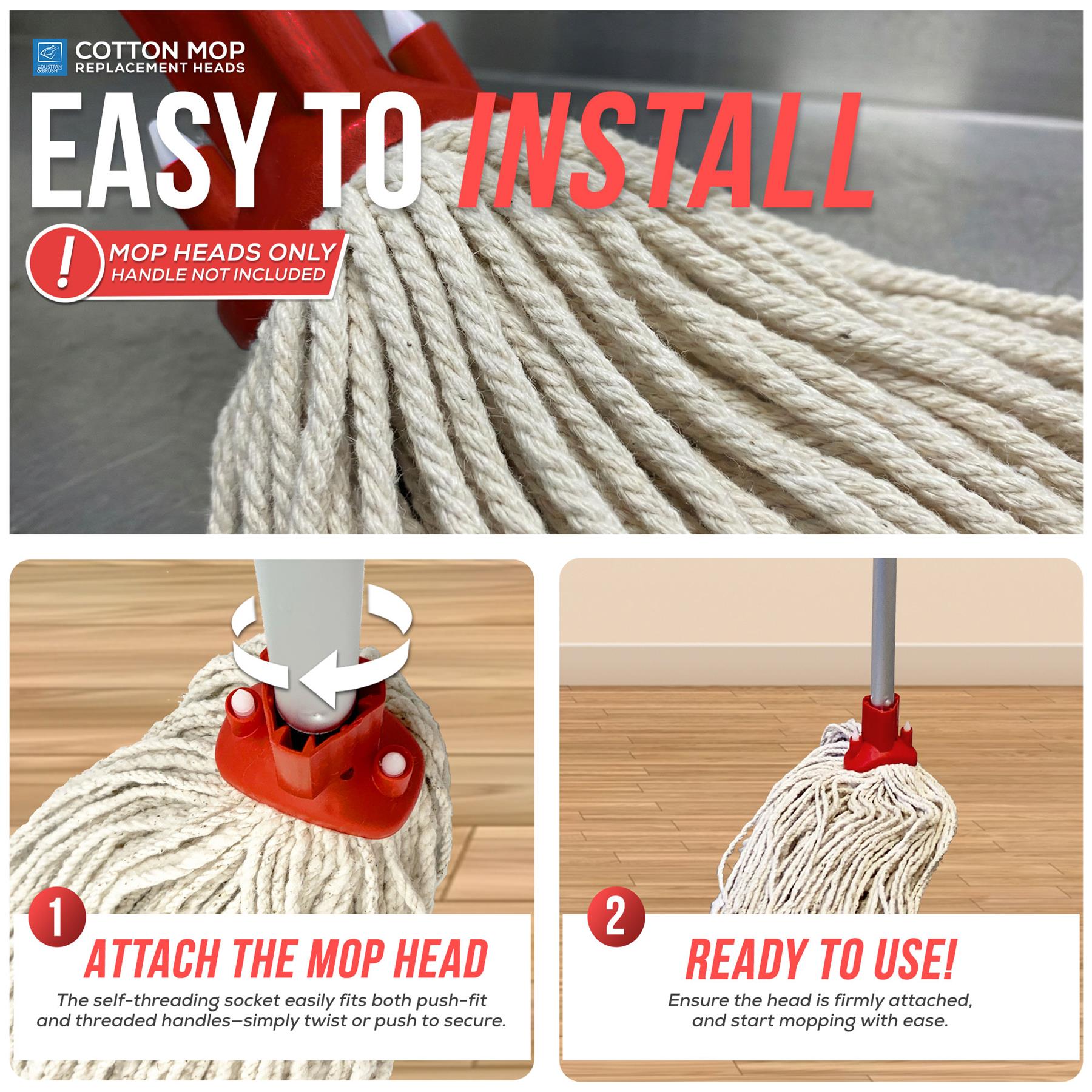 Red Cotton Mop Heads 12PY Pack of 5 | Colour Coded Cleaning