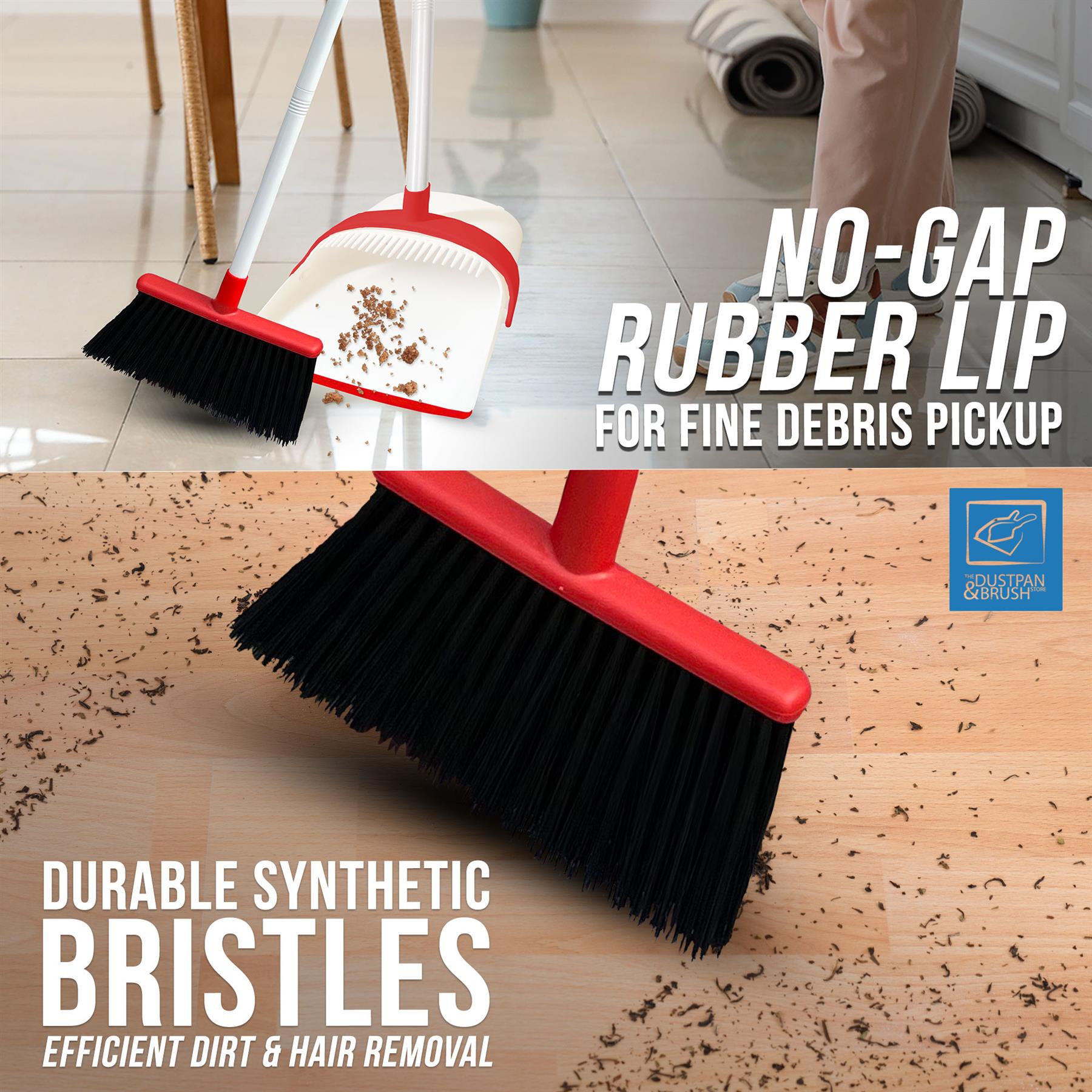White & Red Long Handled Dustpan and Brush Set