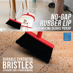 White & Red Long Handled Dustpan and Brush Set