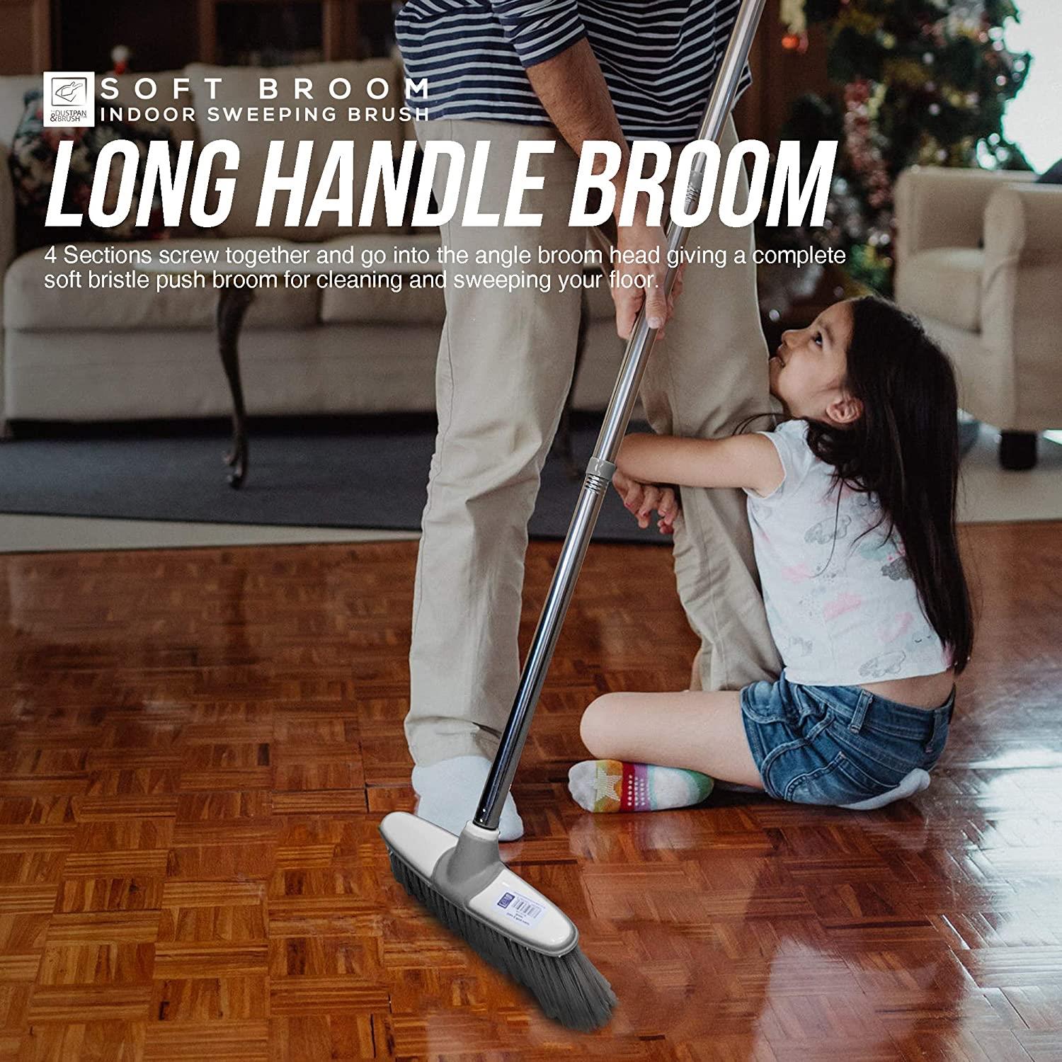 Grey & White Indoor Broom with 4 Piece Handle