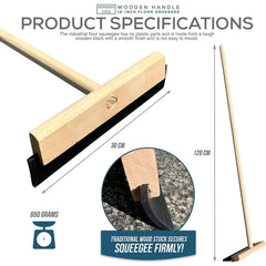 12" Newman and Cole Wooden Rubber Floor Squeegee and Handle