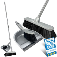 Indoor Broom and Dustpan Set with Soft Brush & Long Handle