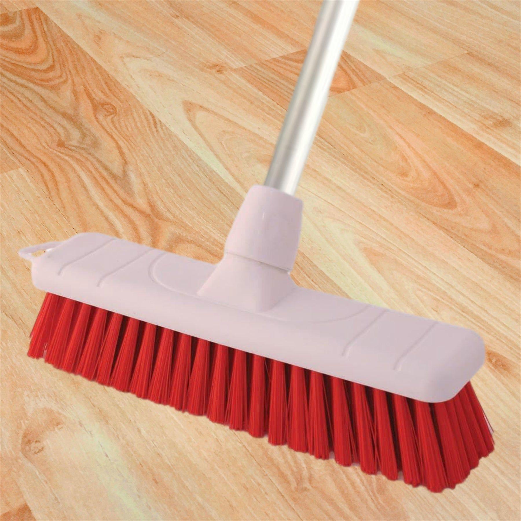 Red Colour Coded 12" Soft Broom & Handle