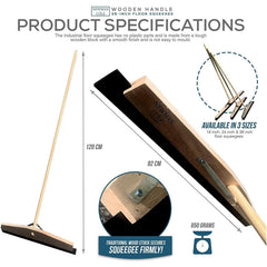 36" Newman and Cole Wooden Floor Squeegee with Tapered Handle