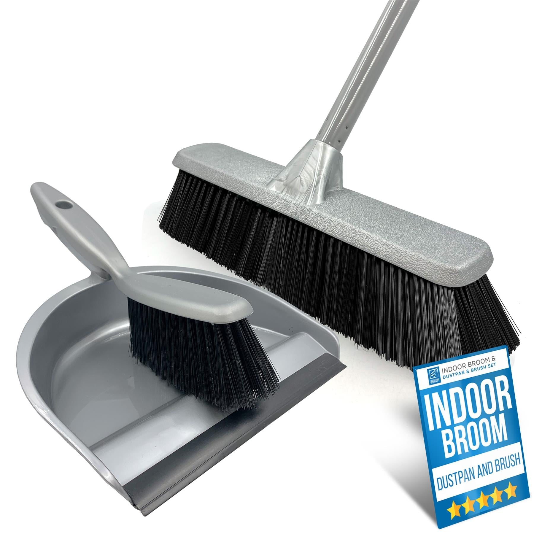 Indoor Broom and Dustpan Set with Soft Brush & Long Handle
