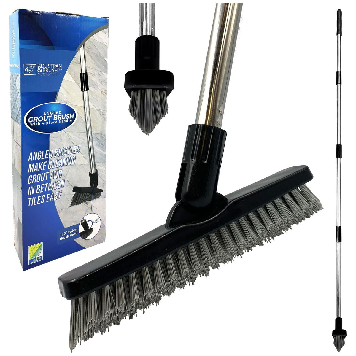 Angled Grout Floor Scrubbing Brush with Stainless Steel Handle