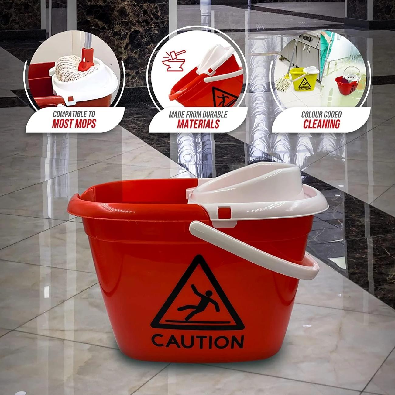 Colour Coded 12L Caution Mop Bucket with Wringer