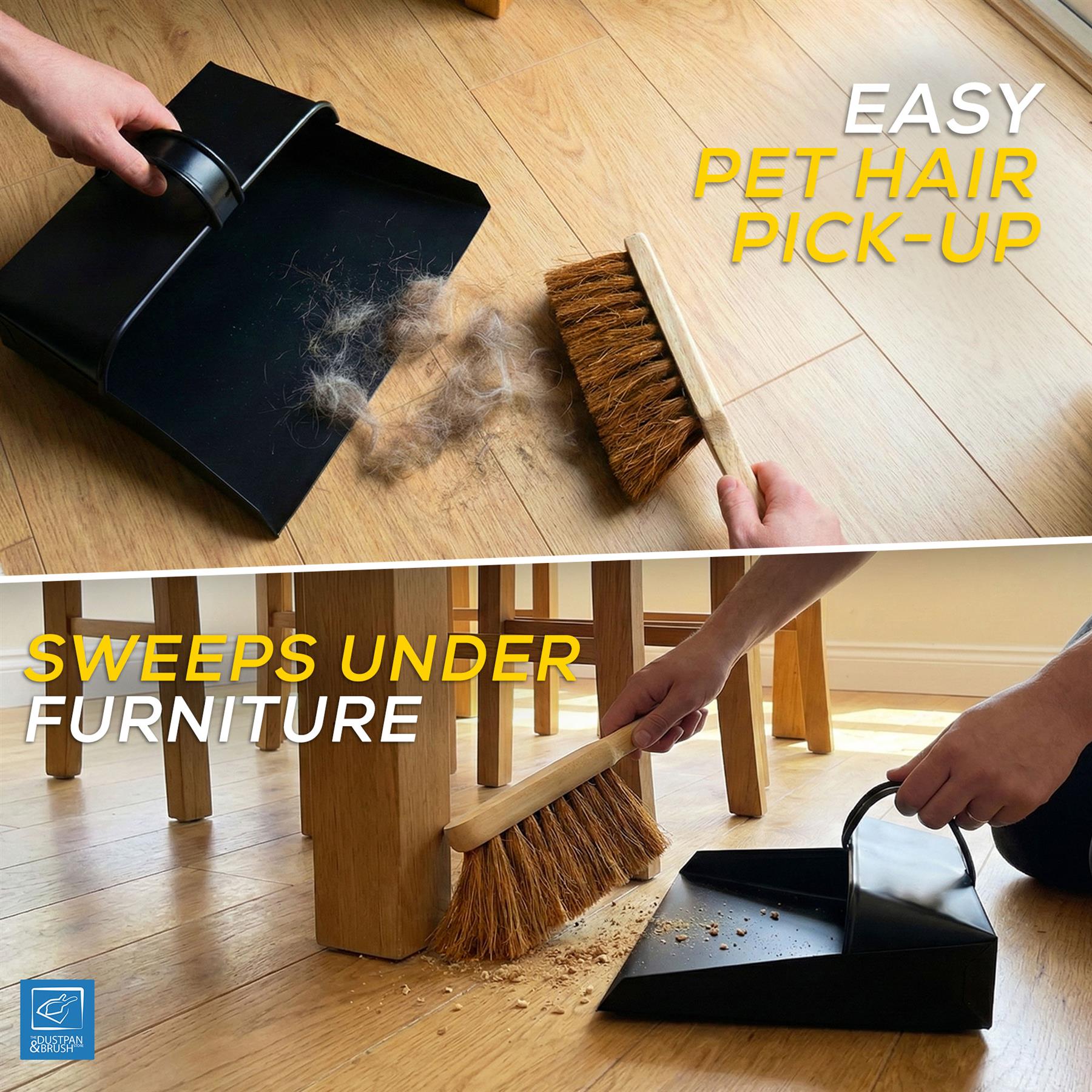 Metal Hooded Dustpan and Brush Set with Soft Coco Brush
