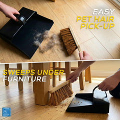 Metal Hooded Dustpan and Brush Set with Soft Coco Brush